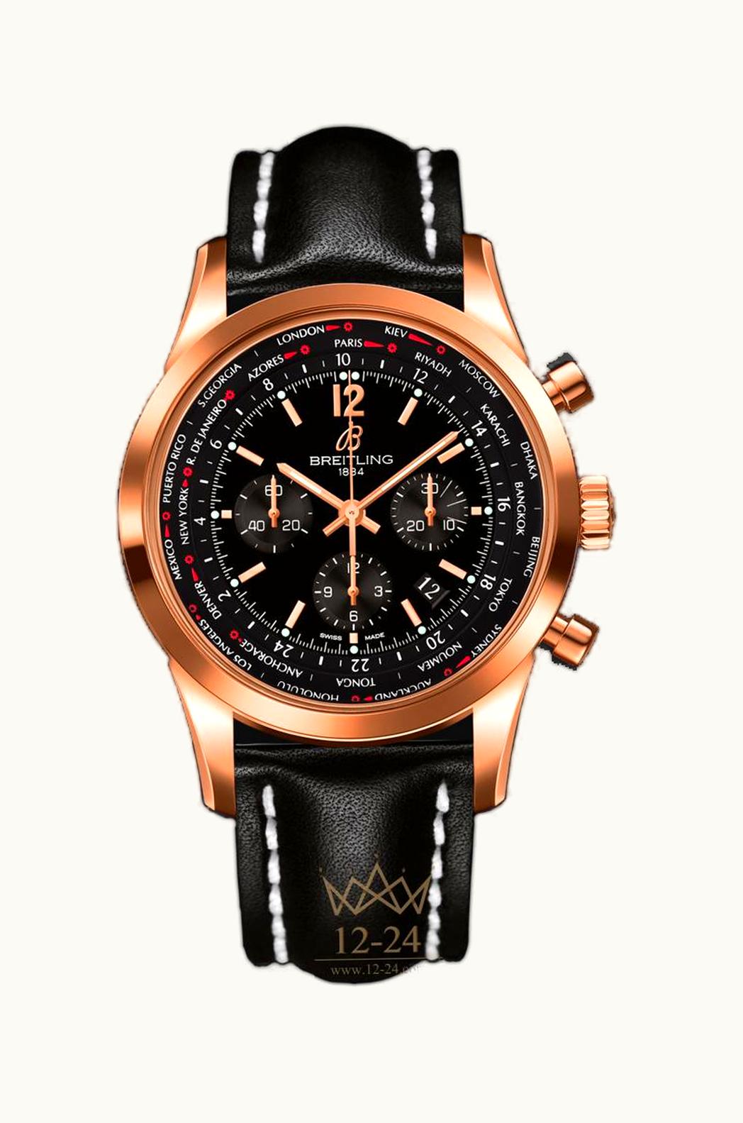 Breitling Transocean Chronograph Unitime Red Gold / Silver / Calf