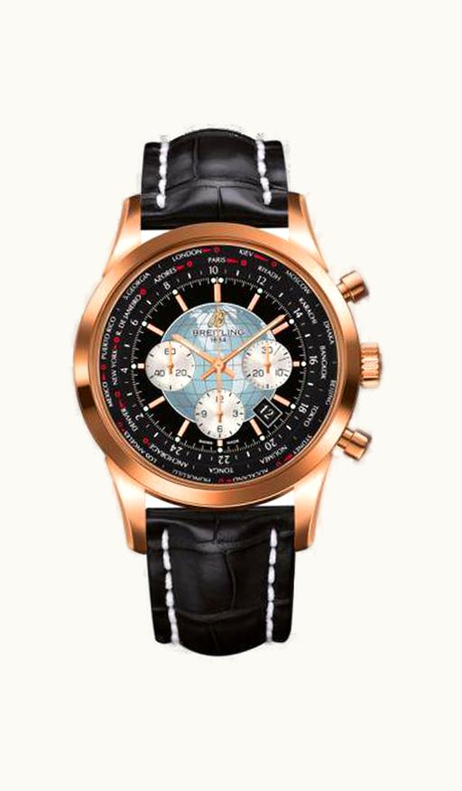 Breitling Transocean Chronograph Unitime Red Gold / Black / Calf