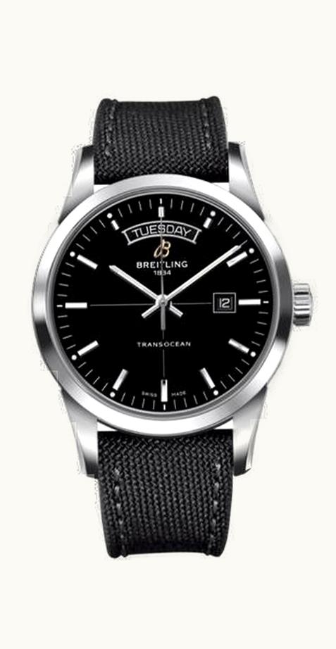 Breitling Transocean Day & Date Stainless Steel / Black / Calf / Pin