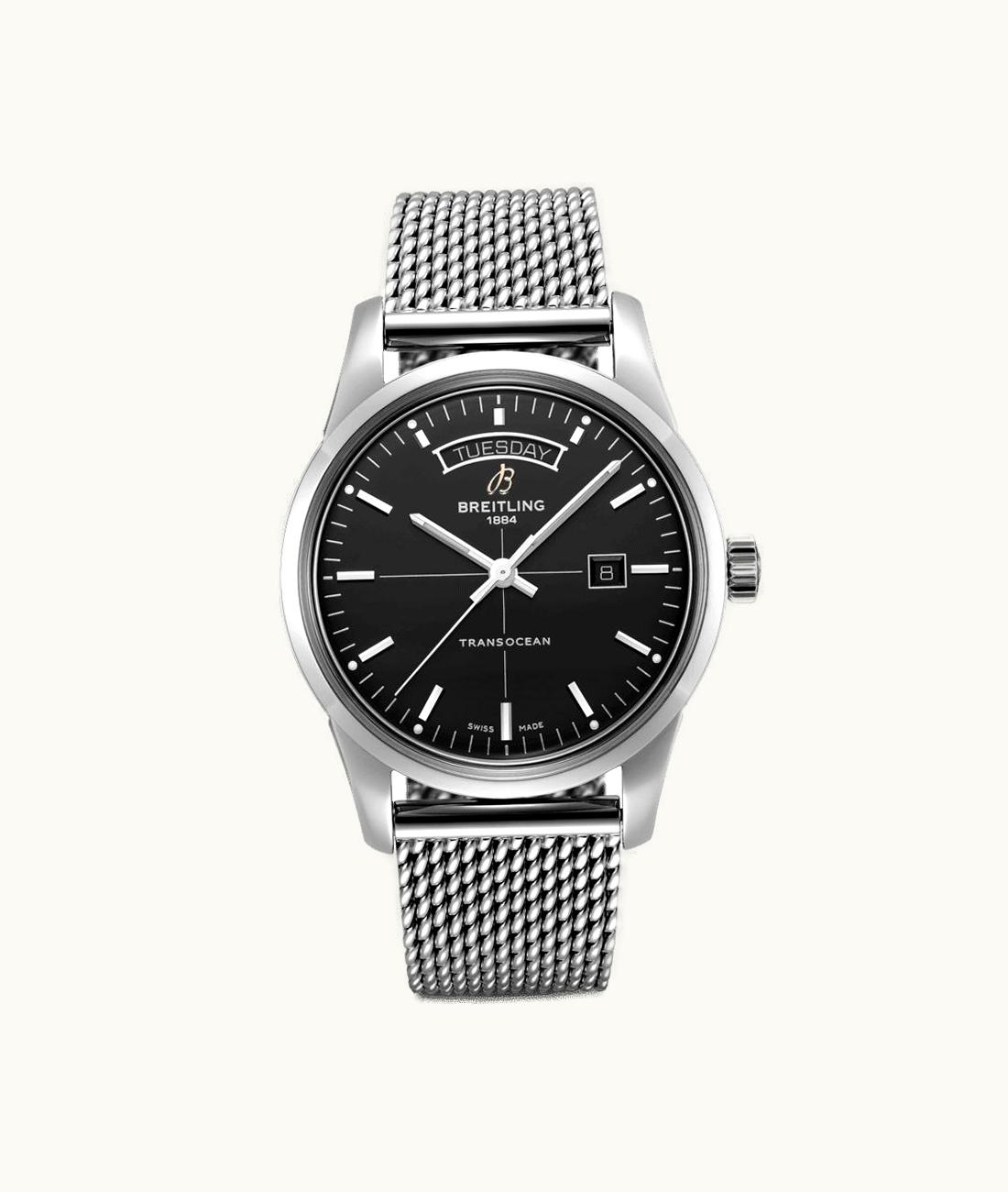 Breitling Transocean Day & Date Stainless Steel / Black / Milanese