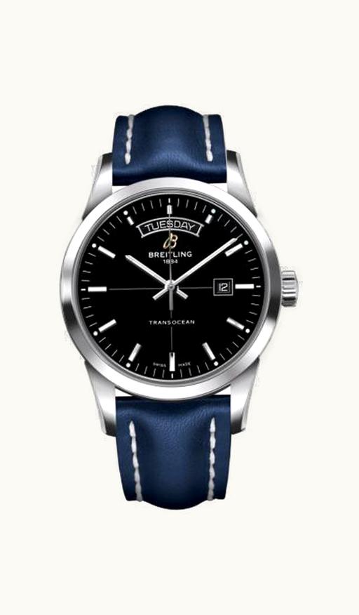Breitling Transocean Day & Date Stainless Steel / Black / Calf / Pin