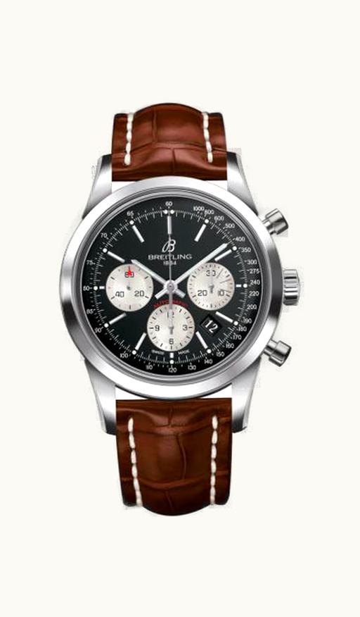 Breitling Transocean Chronograph Stainless Steel / Reverse Panda / Military / Pin