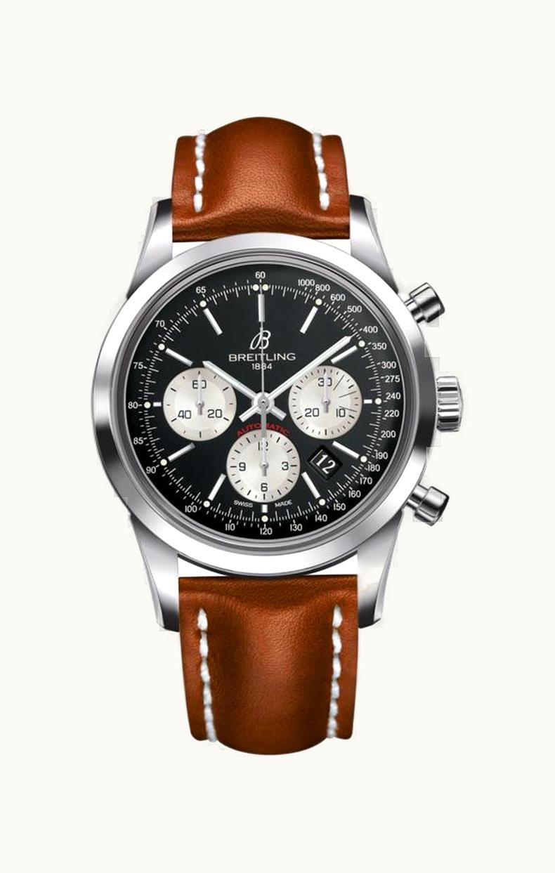 Breitling Transocean Chronograph Stainless Steel / Reverse Panda / Calf / Pin