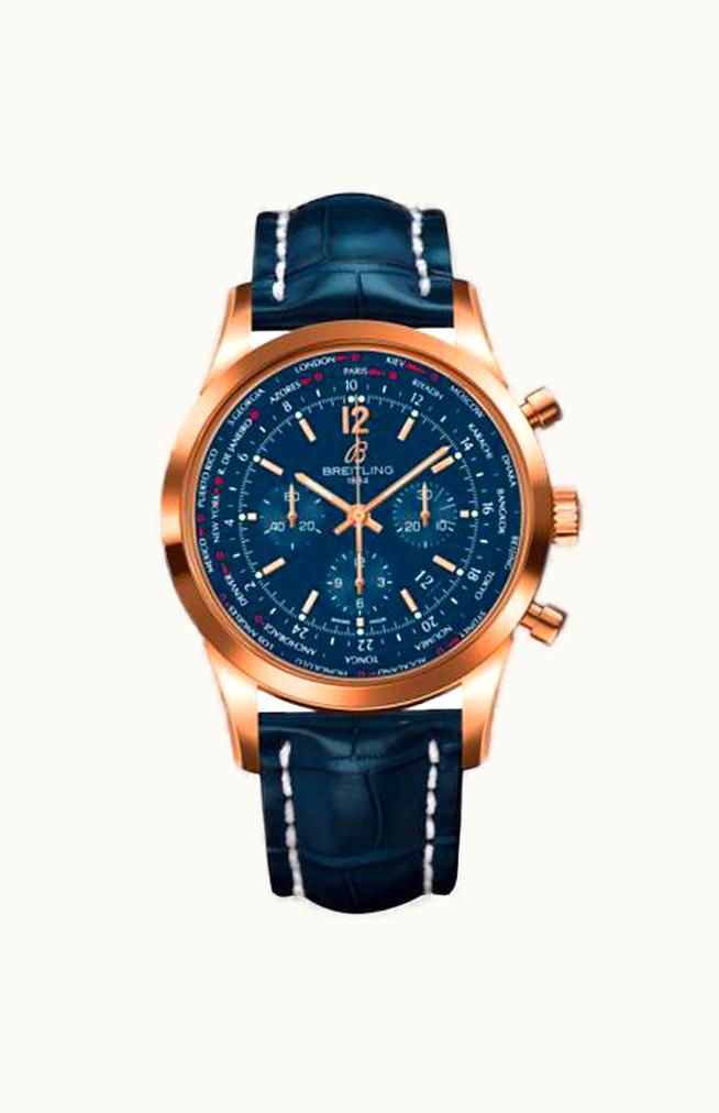 Breitling Transocean Chronograph Red Gold / Blue / Croco