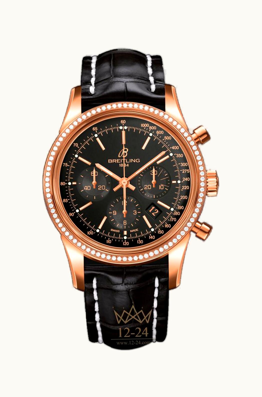 Breitling Transocean Chronograph Red Gold / Diamond / Black / Croco