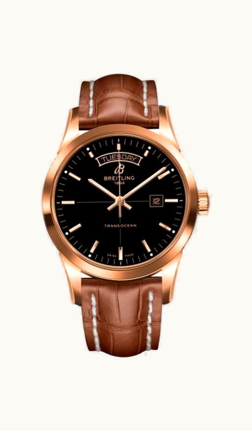 Breitling Transocean Chronograph Unitime Pilot Red Gold / Black / Croco