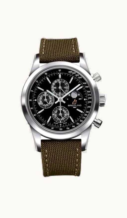 Breitling Transocean Chronograph 1461 Stainless Steel / Black / Military / Pin