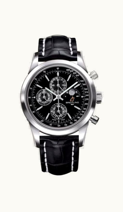 Breitling Transocean Chronograph 1461 Stainless Steel / Black / Croco / Pin