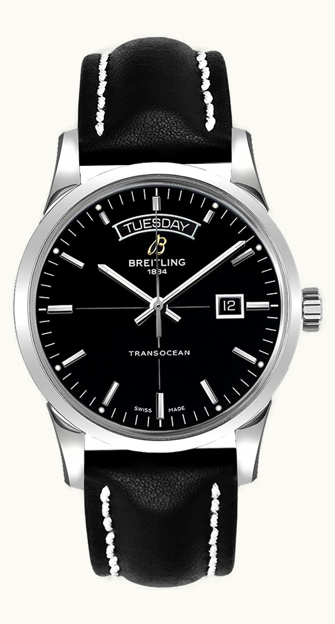 Breitling Transocean Day & Date Stainless Steel / Black / Croco / Pin