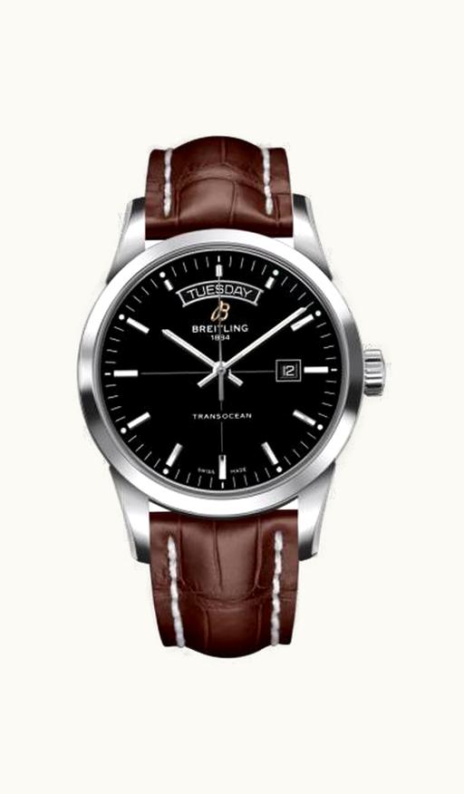 Breitling Transocean Day & Date Stainless Steel / Black / Croco / Pin