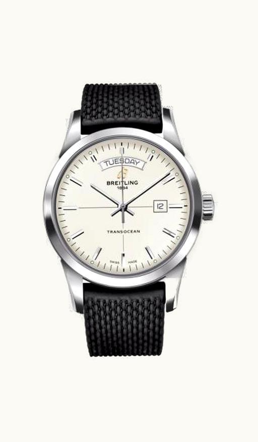 Breitling Transocean Day & Date Stainless Steel / Silver / Rubber / Pin