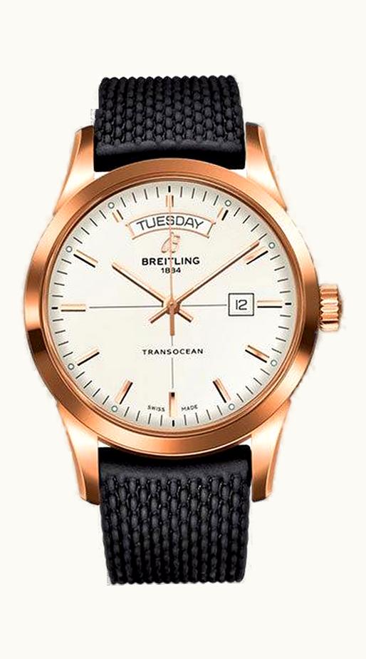 Breitling Transocean Day & Date Red Gold / Silver / Rubber / Folding