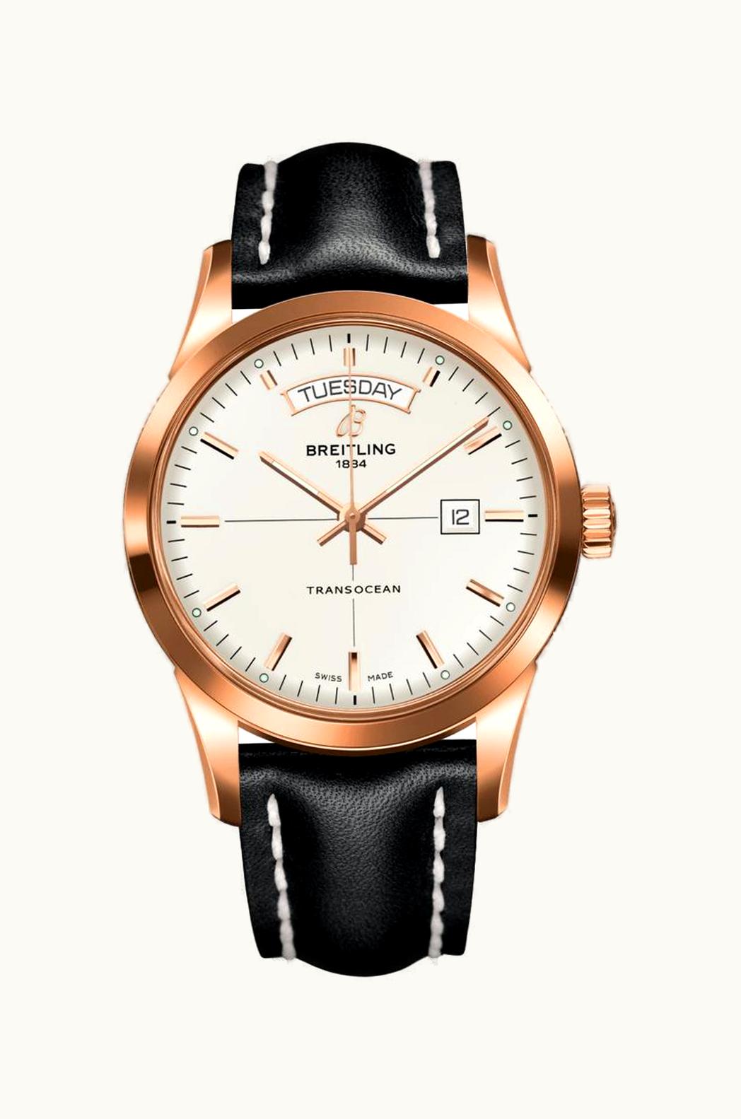 Breitling Transocean Day & Date Red Gold / Silver / Calf / Folding
