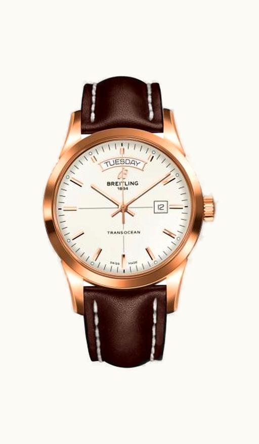 Breitling Transocean Day & Date Red Gold / Silver / Calf / Folding