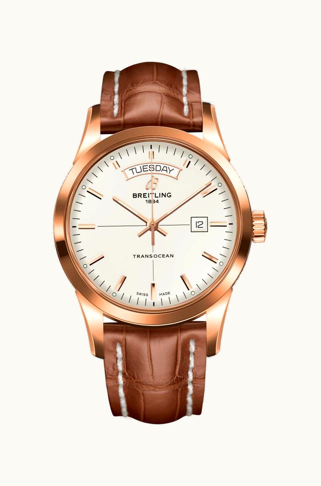 Breitling Transocean Day & Date Red Gold / Silver / Croco / Pin