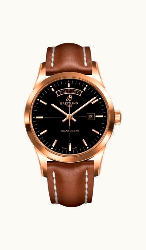 Breitling Transocean Day & Date Red Gold / Black / Calf / Folding