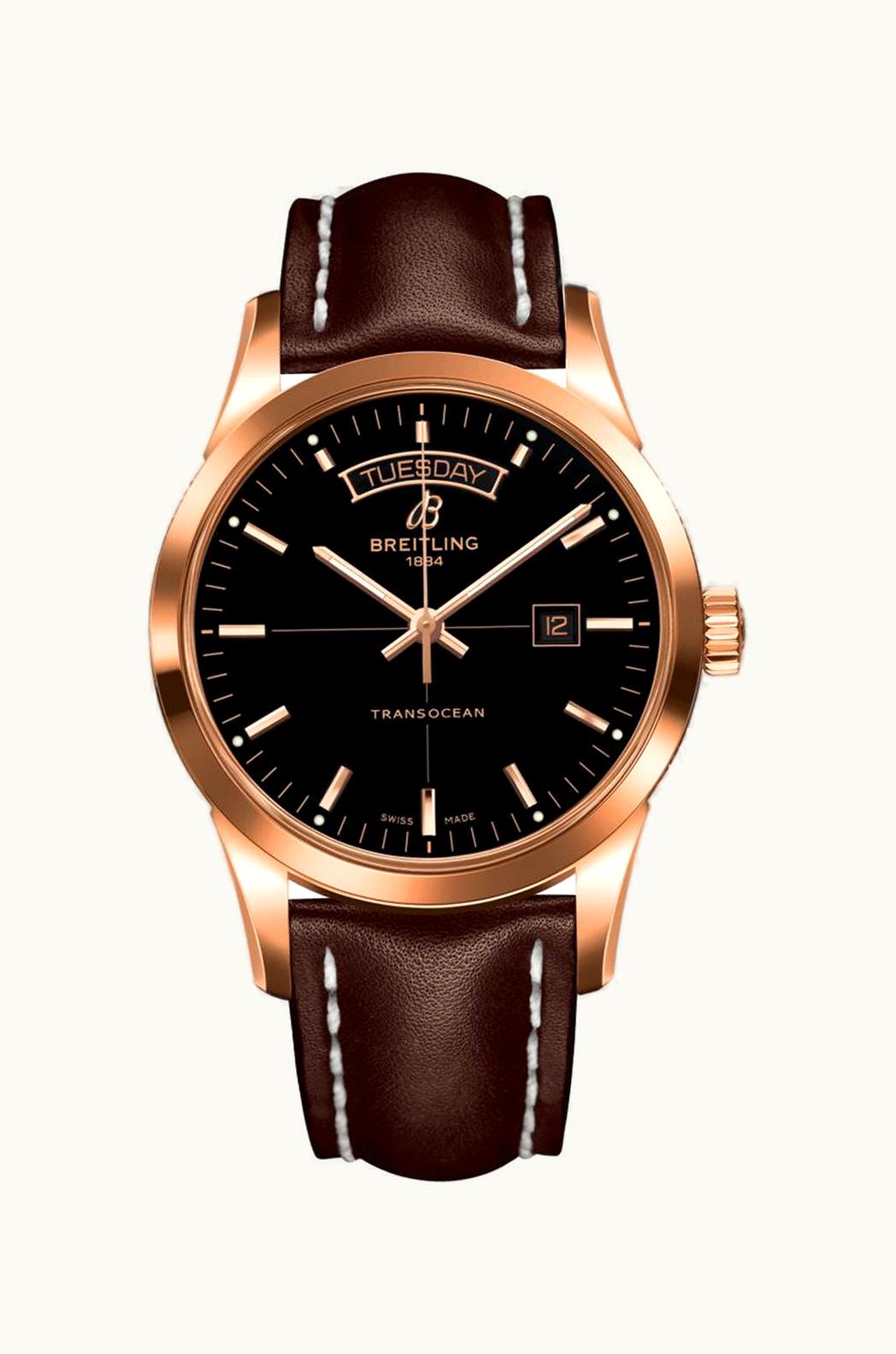 Breitling Transocean Day & Date Red Gold / Black / Calf / Folding