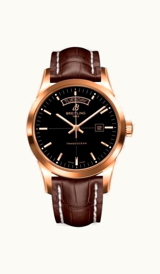 Breitling Transocean Day & Date Red Gold / Black / Croco / Folding
