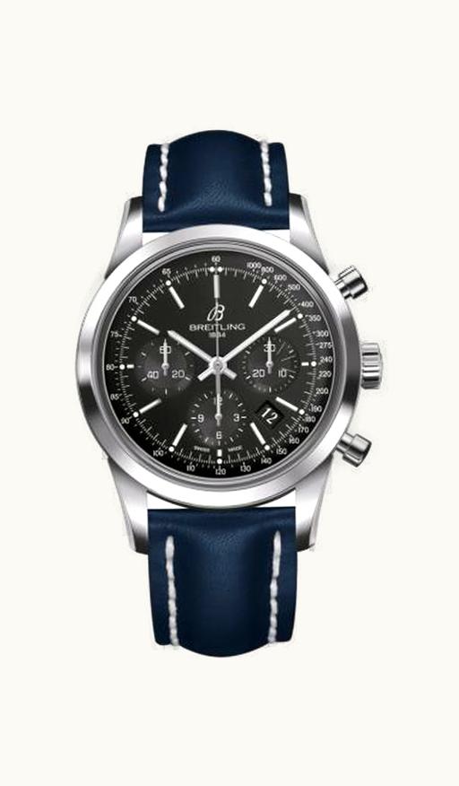 Breitling Transocean Chronograph Stainless Steel / Black / Calf / Pin