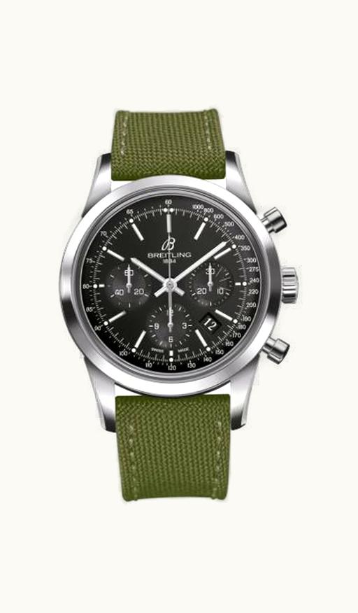 Breitling Transocean Chronograph Stainless Steel / Black / Military / Pin