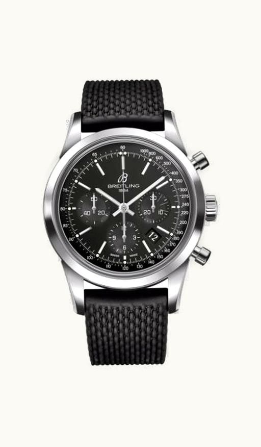 Breitling Transocean Chronograph Stainless Steel / Black / Rubber / Pin
