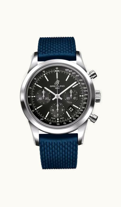 Breitling Transocean Chronograph Stainless Steel / Black / Rubber / Folding