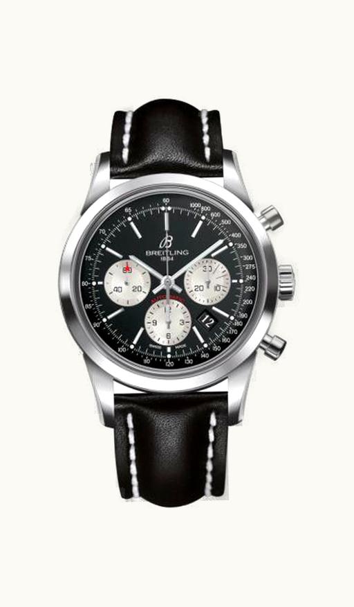 Breitling Transocean Chronograph Stainless Steel / Black / Calf / Folding
