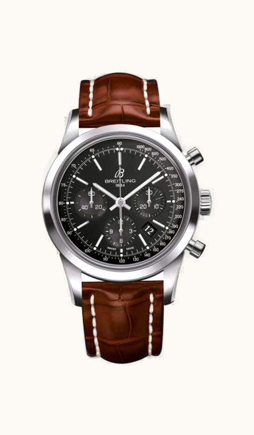 Breitling Transocean Chronograph Stainless Steel / Black / Croco / Pin
