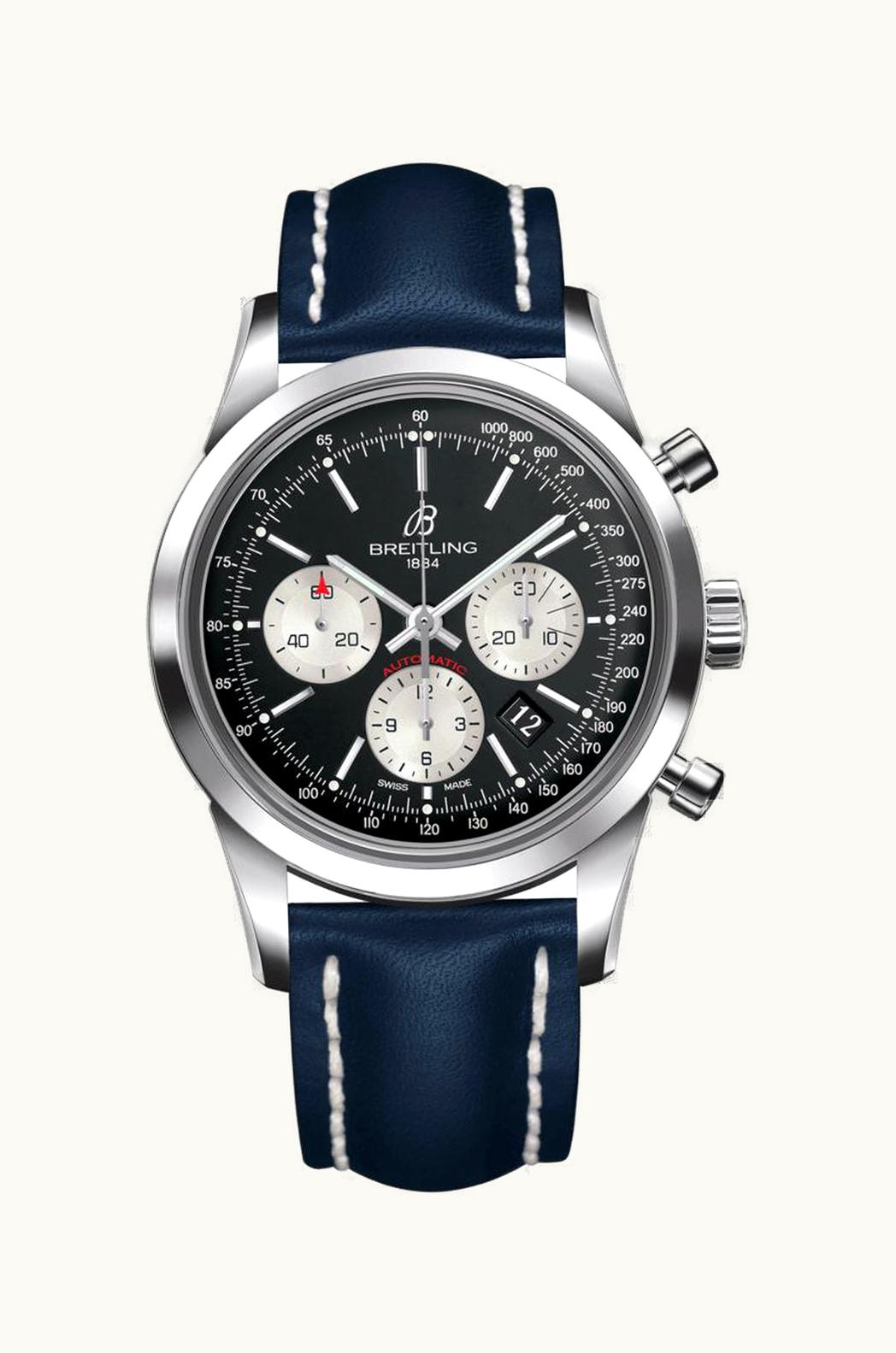 Breitling Transocean Chronograph Stainless Steel / Reverse Panda / Calf / Pin