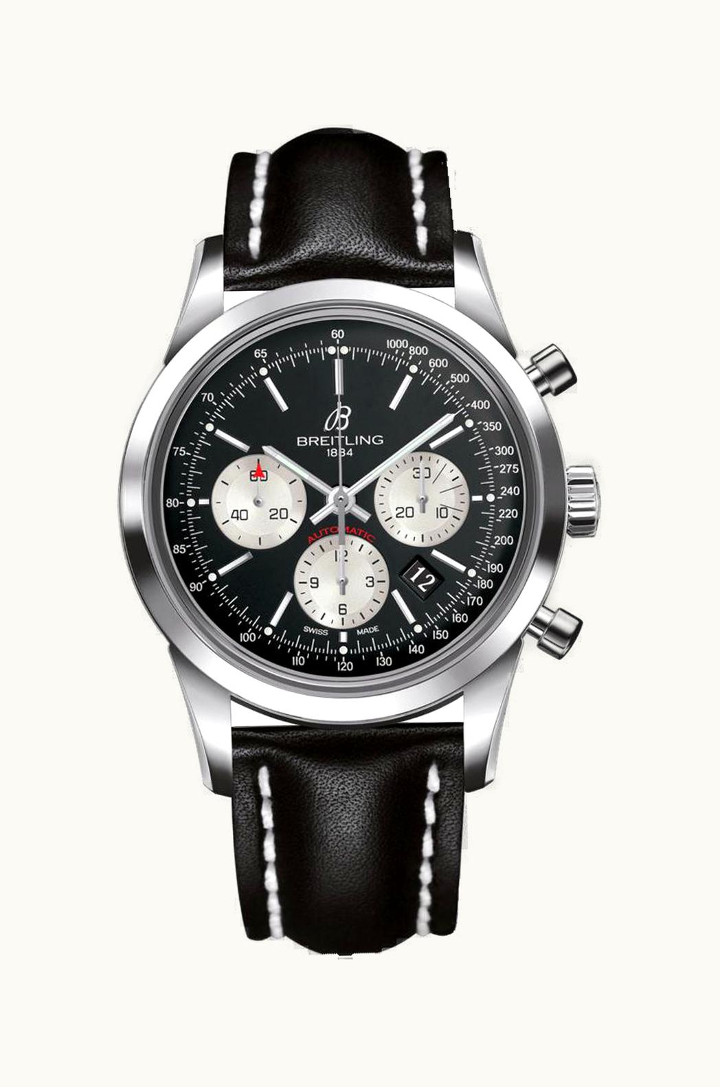 Breitling Transocean Chronograph Stainless Steel / Reverse Panda / Calf / Pin