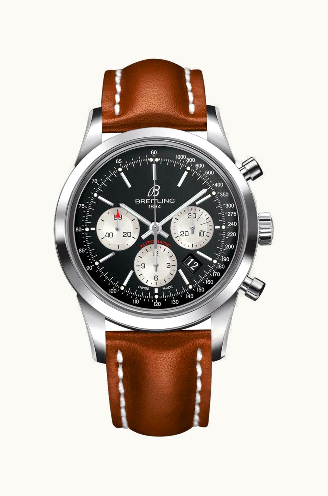 Breitling Transocean Chronograph Stainless Steel / Reverse Panda / Calf / Folding