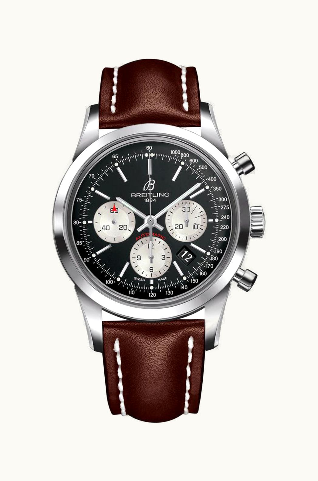 Breitling Transocean Chronograph Stainless Steel / Reverse Panda / Calf / Pin