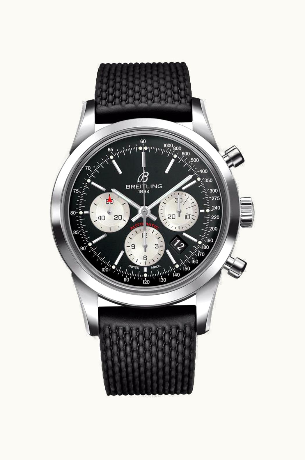 Breitling Transocean Chronograph Stainless Steel / Reverse Panda / Rubber / Folding