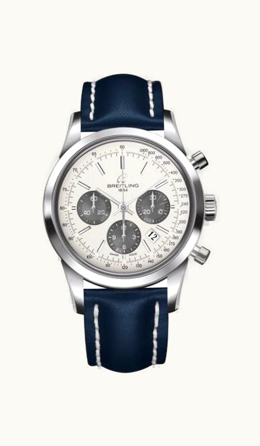 Breitling Transocean Chronograph Stainless Steel / Panda / Calf / Pin