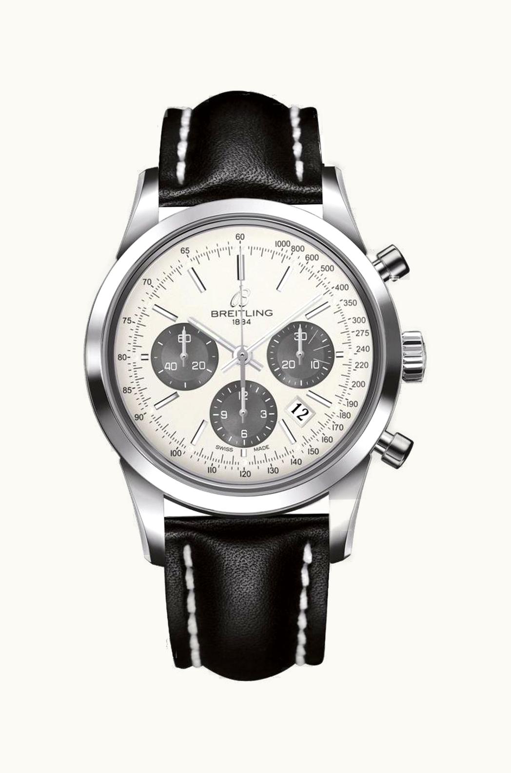 Breitling Transocean Chronograph Stainless Steel / Panda / Calf / Pin
