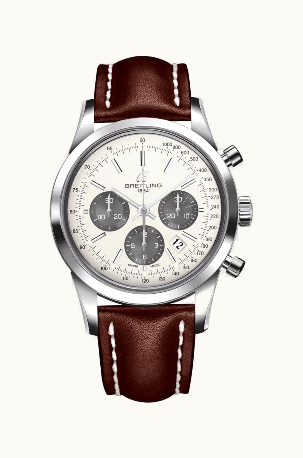 Breitling Transocean Chronograph Stainless Steel / Panda / Calf / Pin