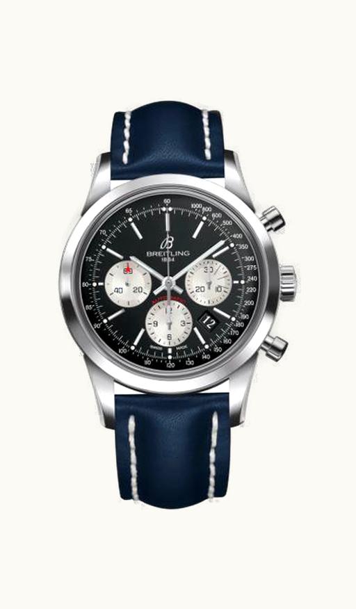 Breitling Transocean Chronograph Stainless Steel / Panda / Calf / Folding