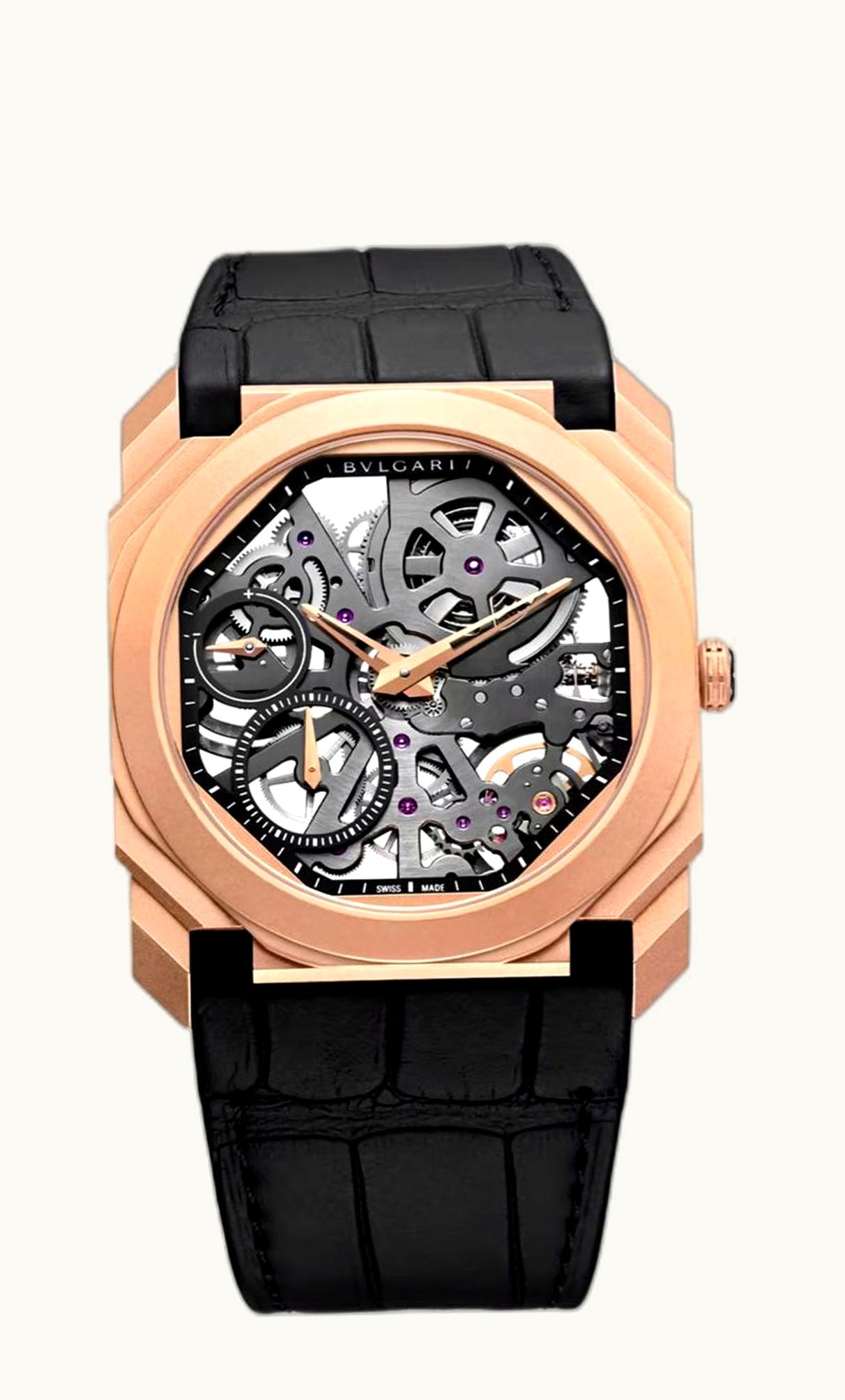 Bulgari Octo Finissimo Skeleton Pink Gold / Alligator