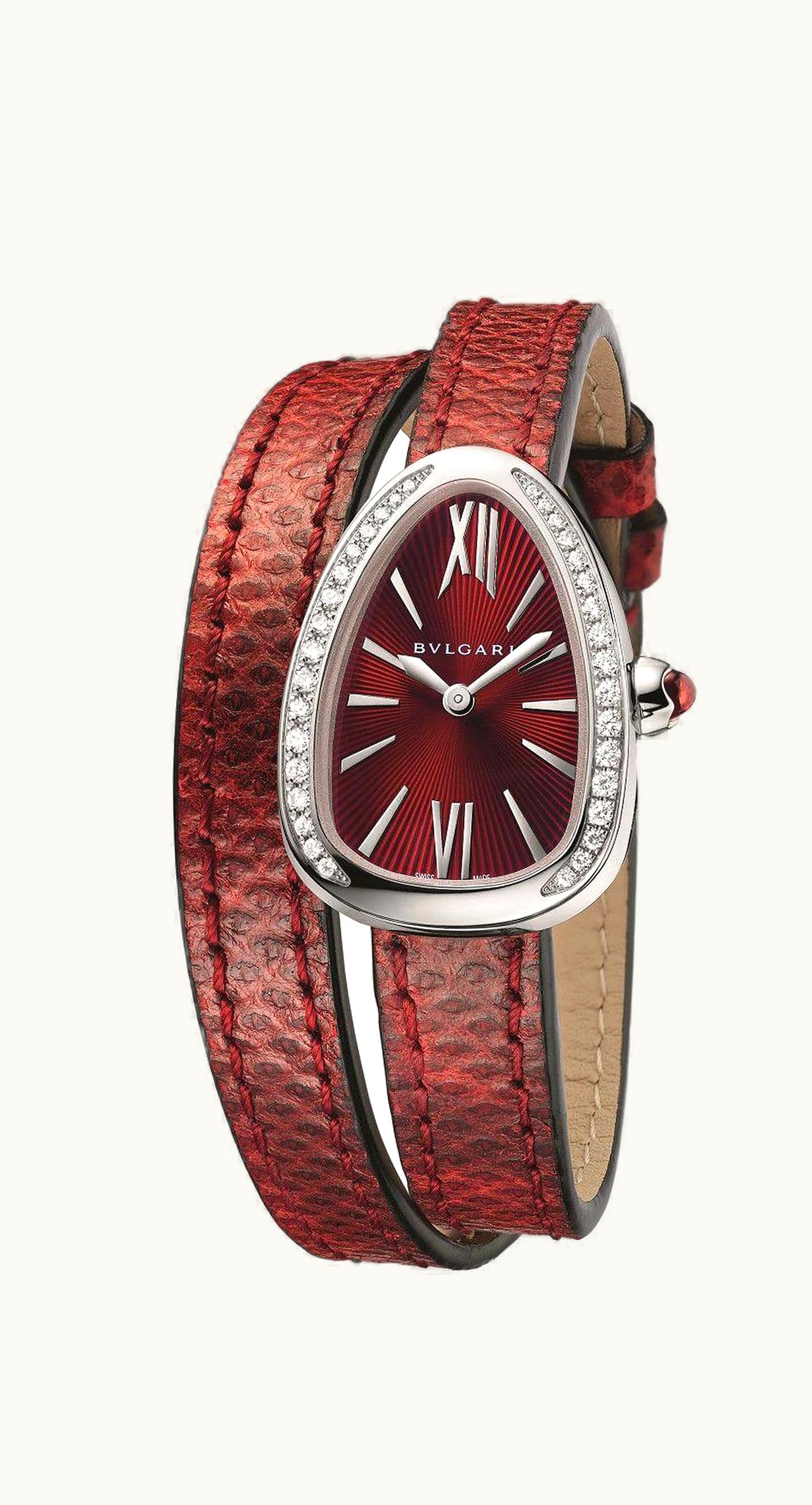 Bulgari Serpenti Skin Stainless Steel / Diamond / Red
