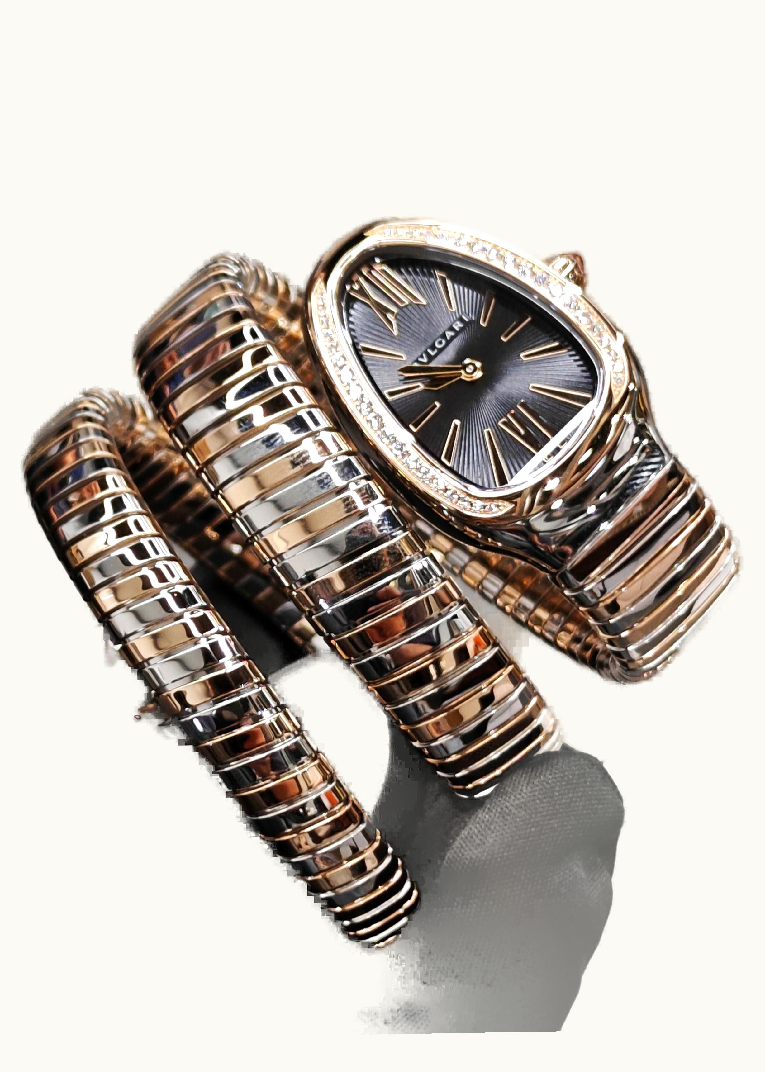 Bulgari Serpenti Tubogas Two Tone Black Diamond Double Tour