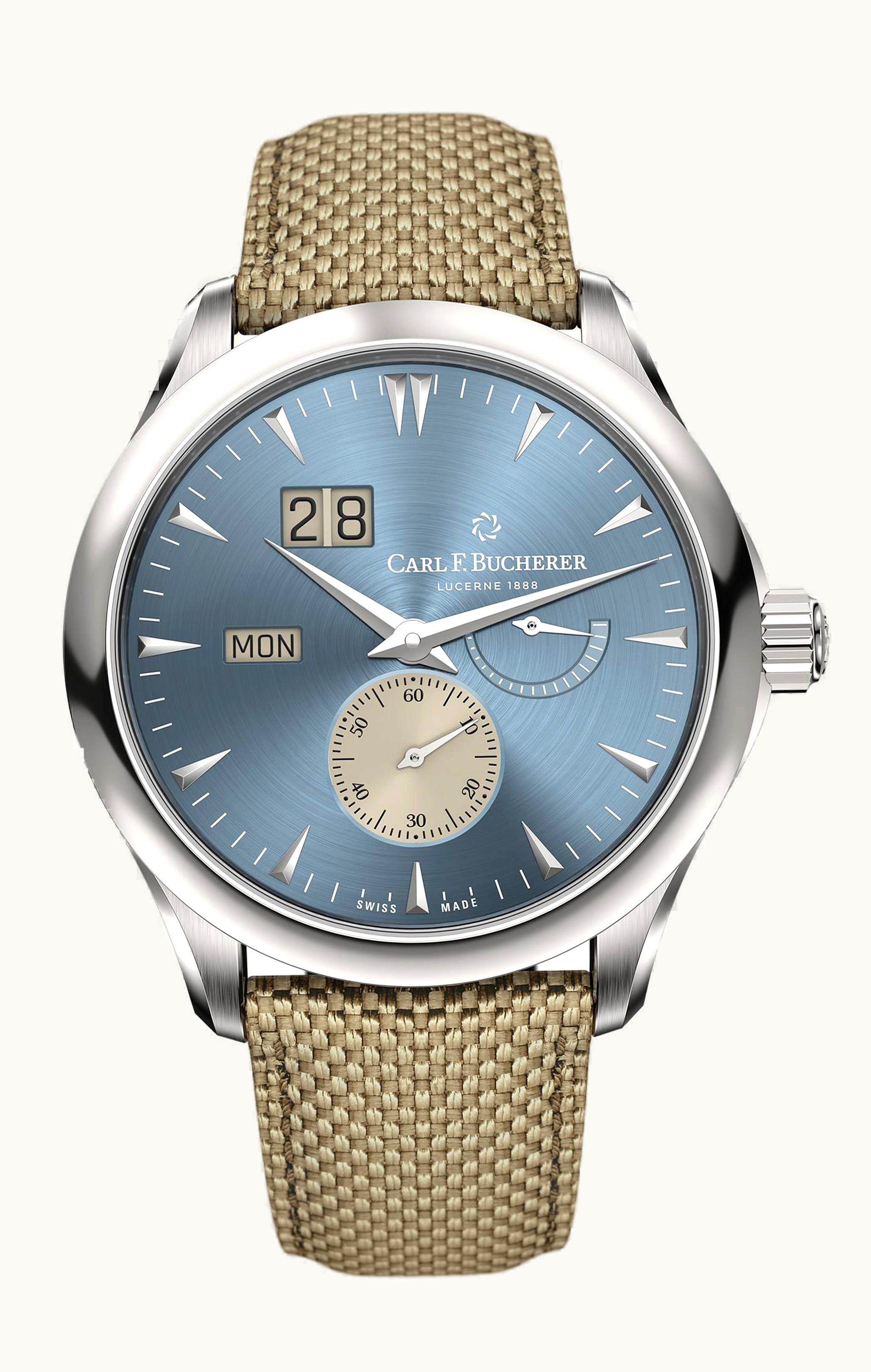Carl F. Bucherer Manero Peripheral BigDate Stainless Steel / Light Blue