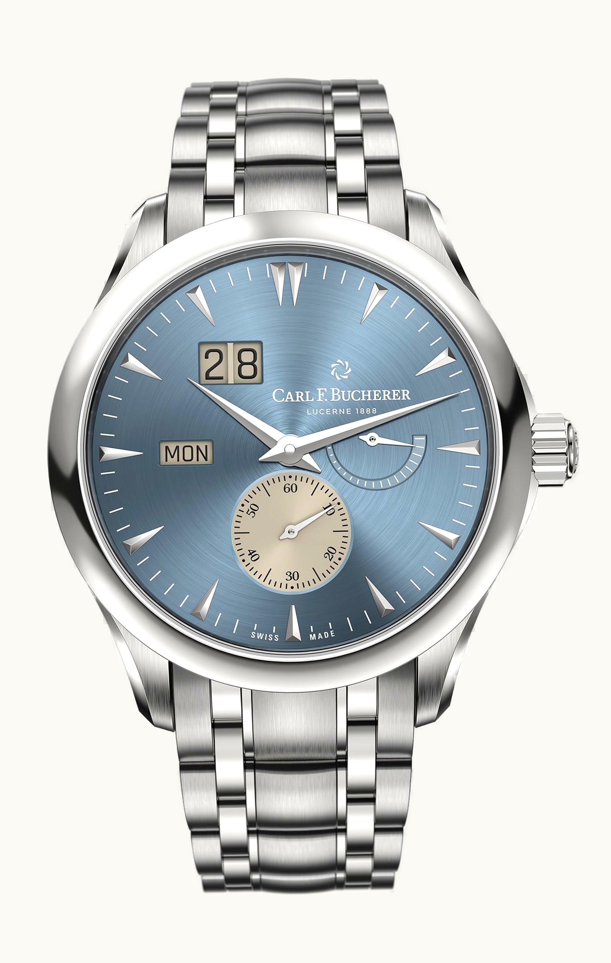 Carl F. Bucherer Manero Peripheral BigDate Stainless Steel / Light Blue / Bracelet