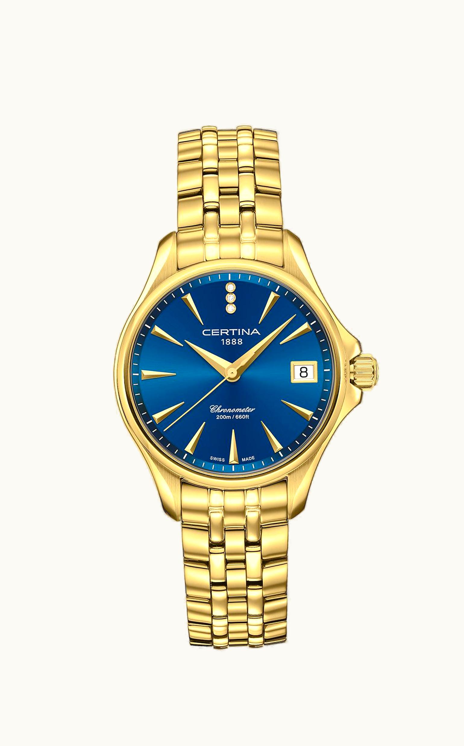 Certina DS Action Diamonds 33.8  Yellow Gold / Blue