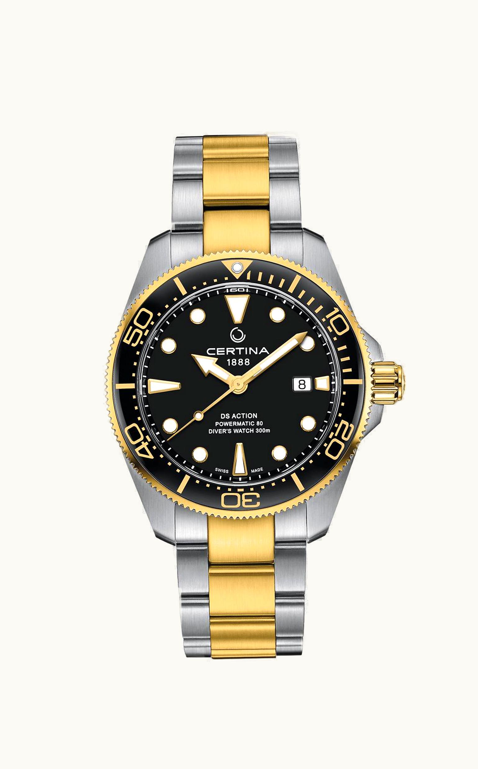 Certina DS Action Diver Powermatic 80 43 Stainless Steel - Yellow Gold / Black / Bracelet