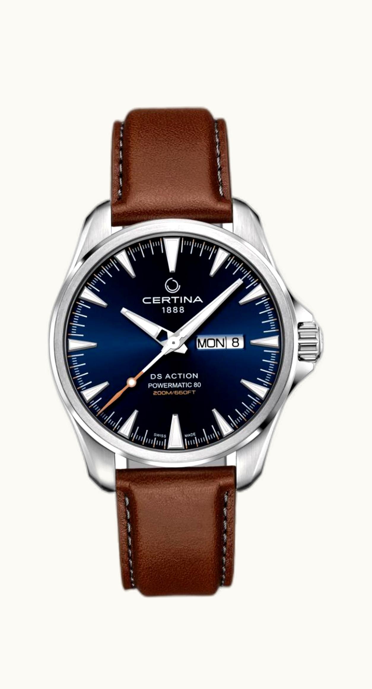 Certina DS Action Powermatic 80 Day-Date Stainless Steel / Blue / Strap