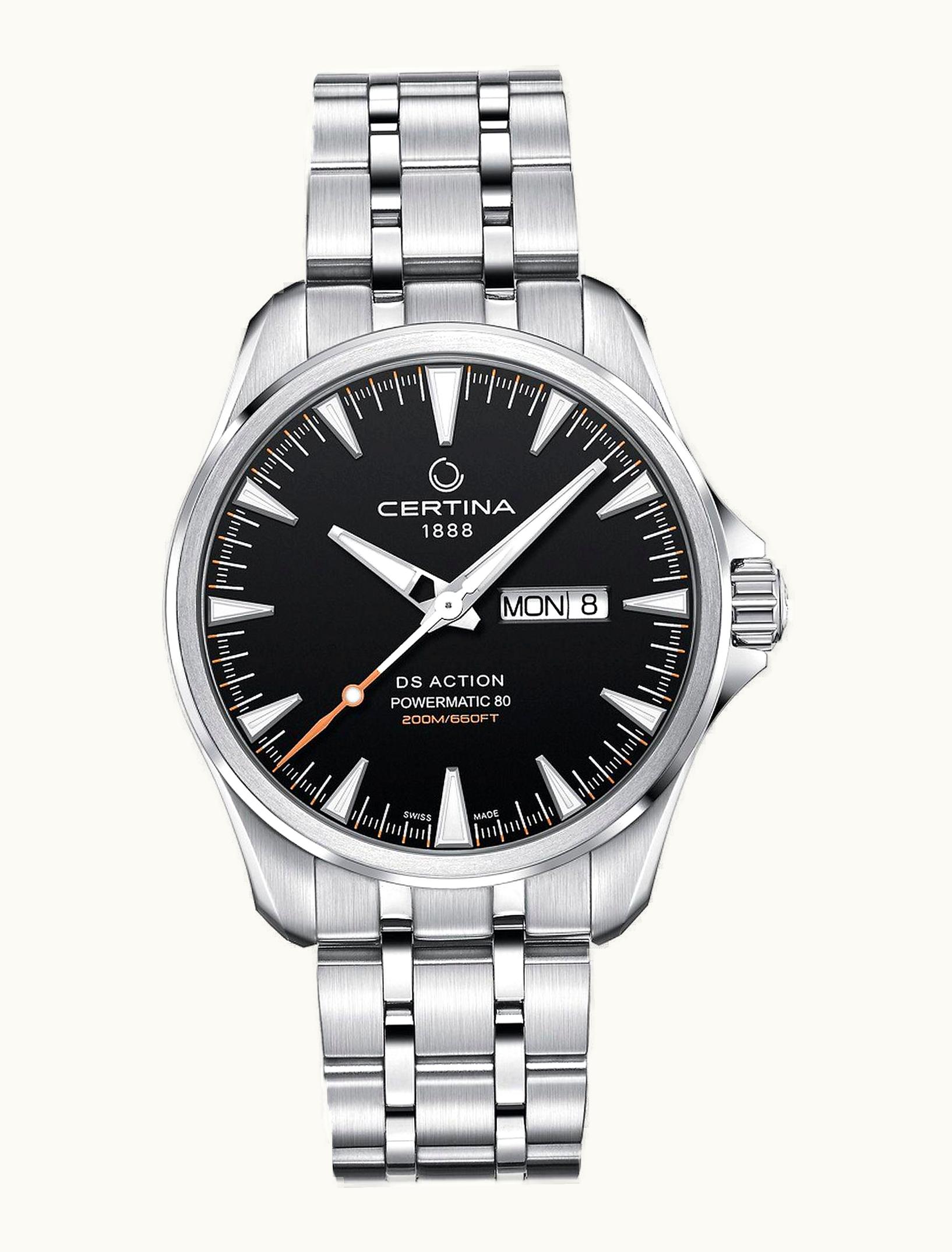 Certina DS Action Powermatic 80 Day-Date Stainless Steel / Black / Bracelet