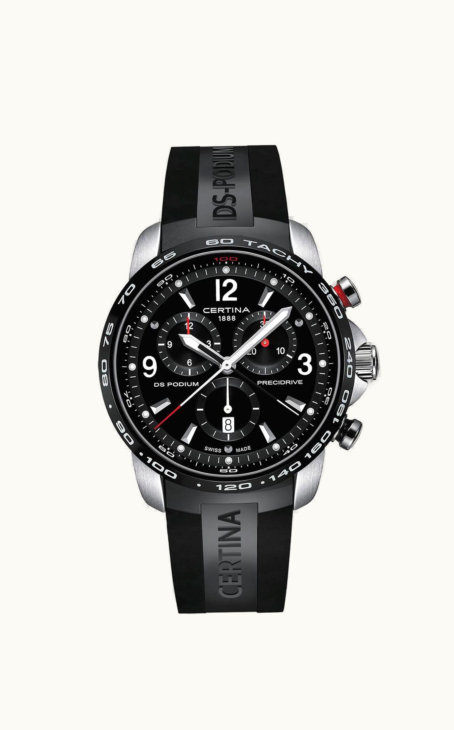 Certina DS Podium Big Size Chrono 1/100 Sec Stainless Steel / PVD / Black / Rubber
