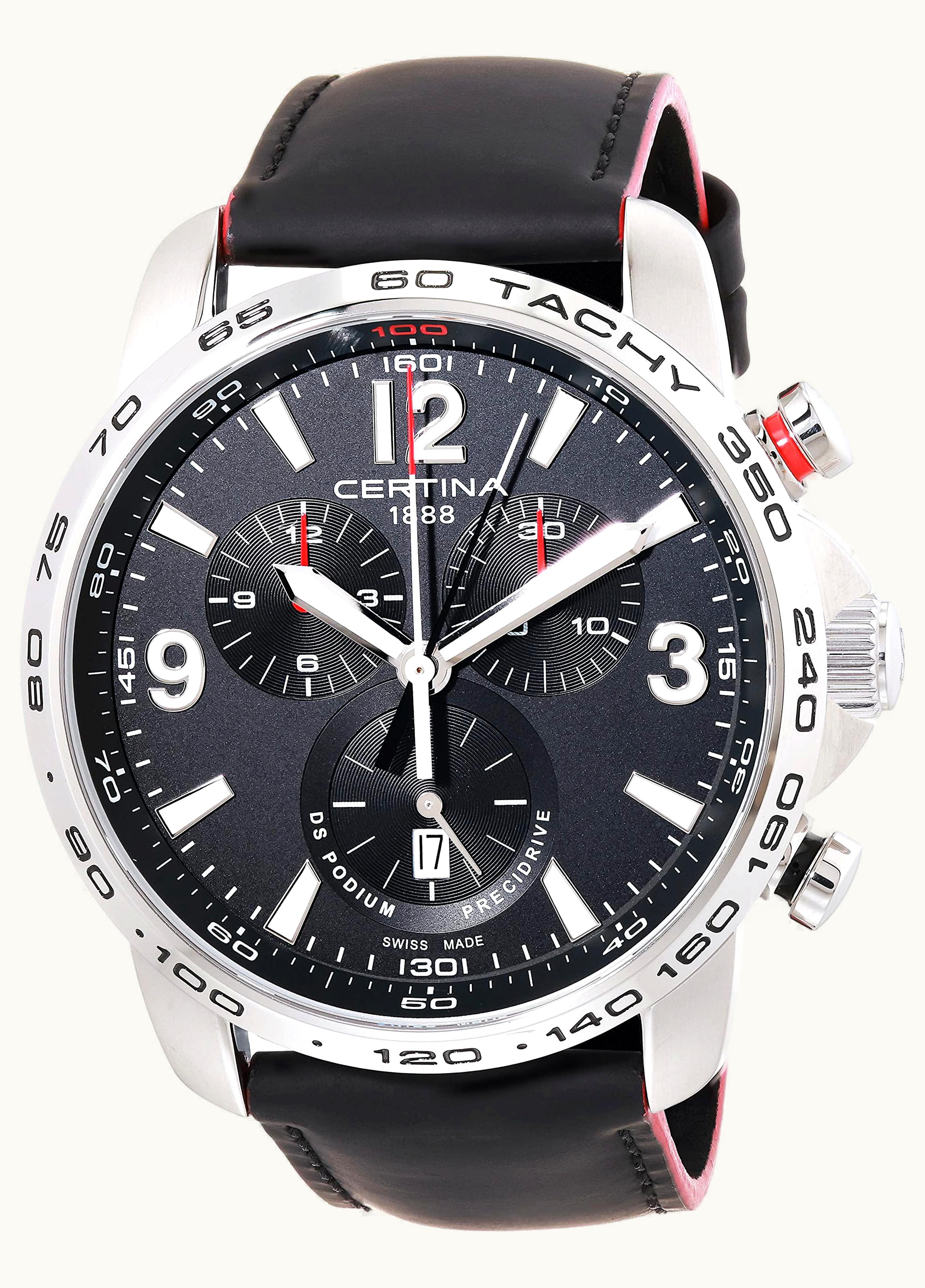 Certina DS Podium Big Size Chrono 1/100 Sec Stainless Steel / Black / Strap