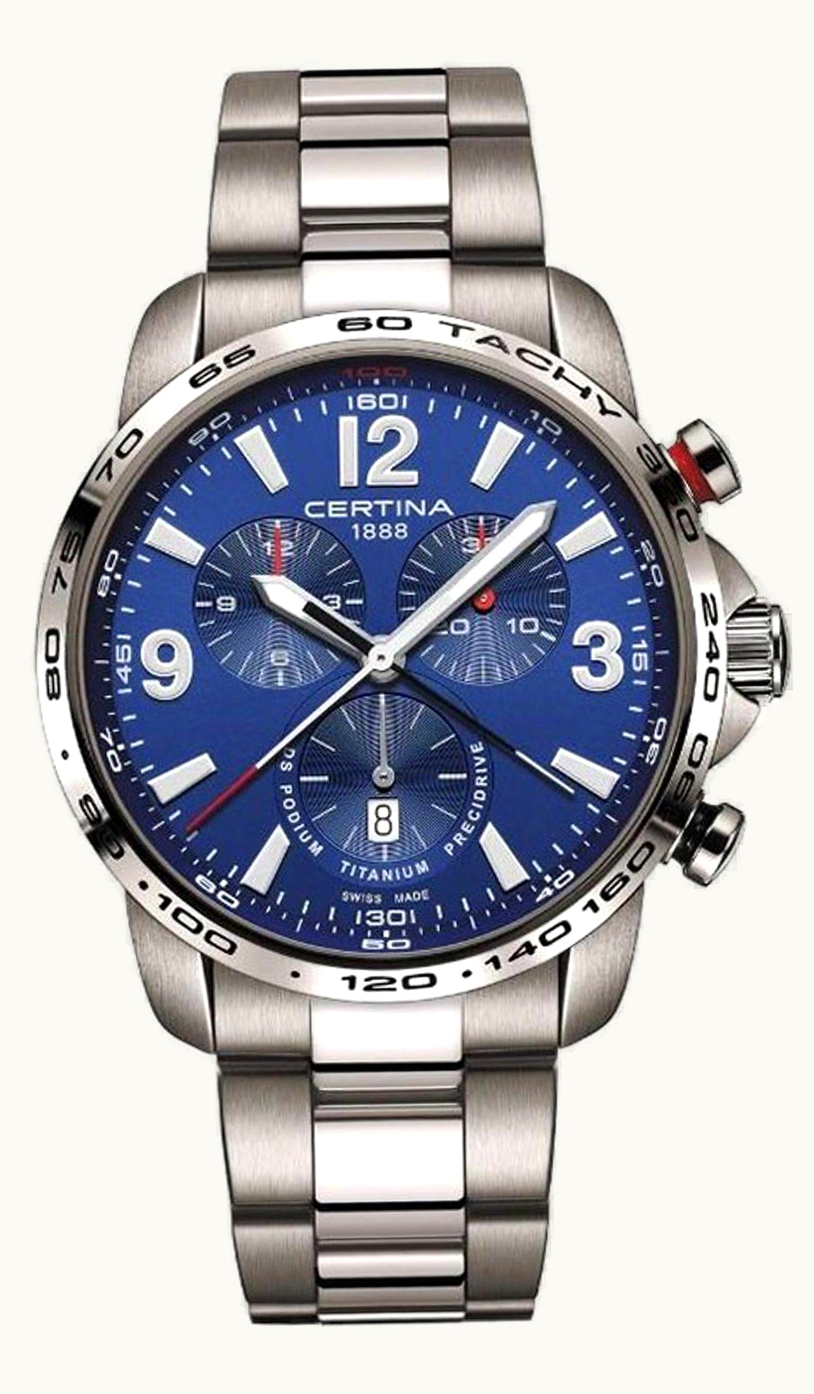 Certina DS Podium Big Size Chrono 1/100 Sec Titanium / Blue