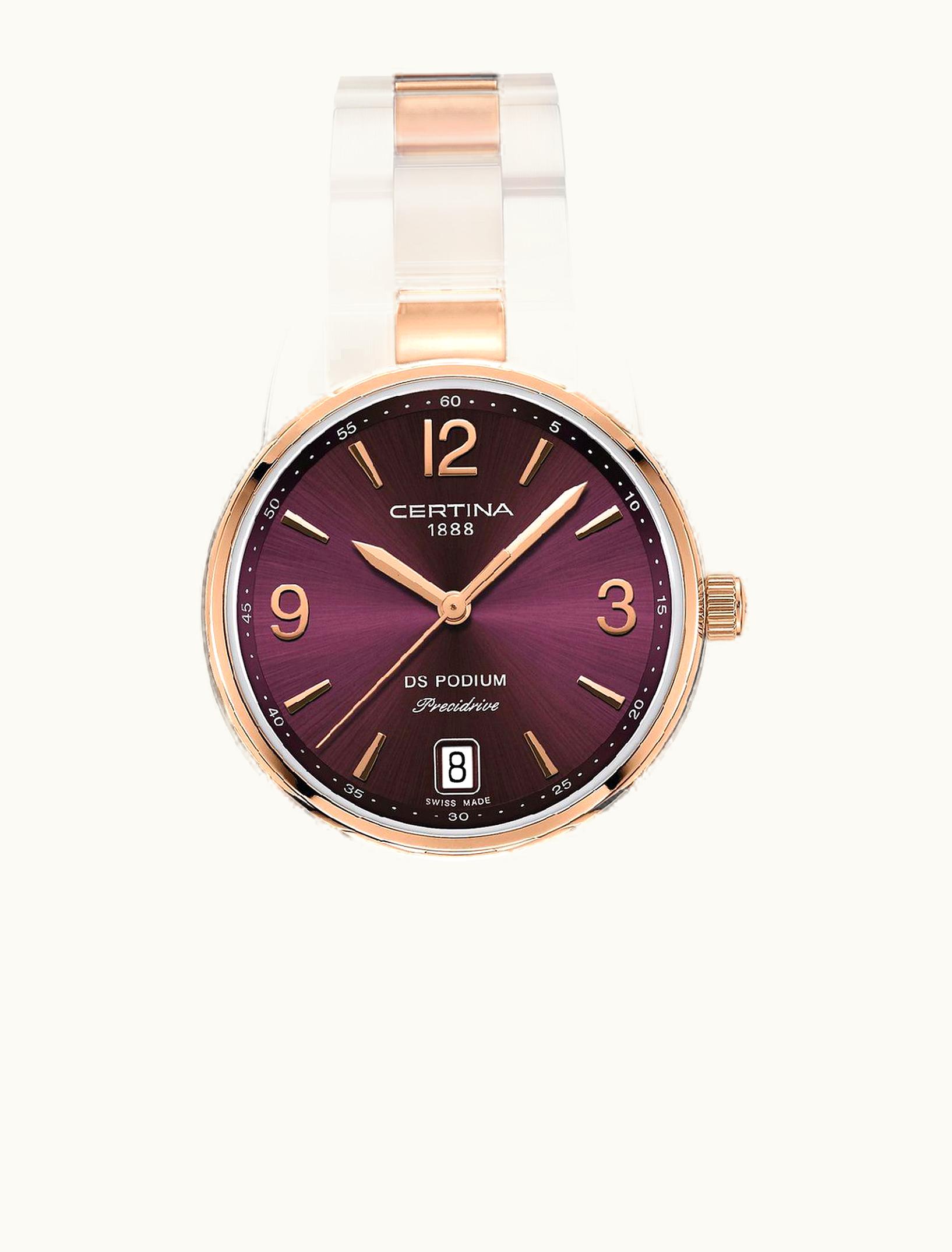 Certina DS Podium 33 Stainless Steel / Rose Gold PVD / Red / Bracelet